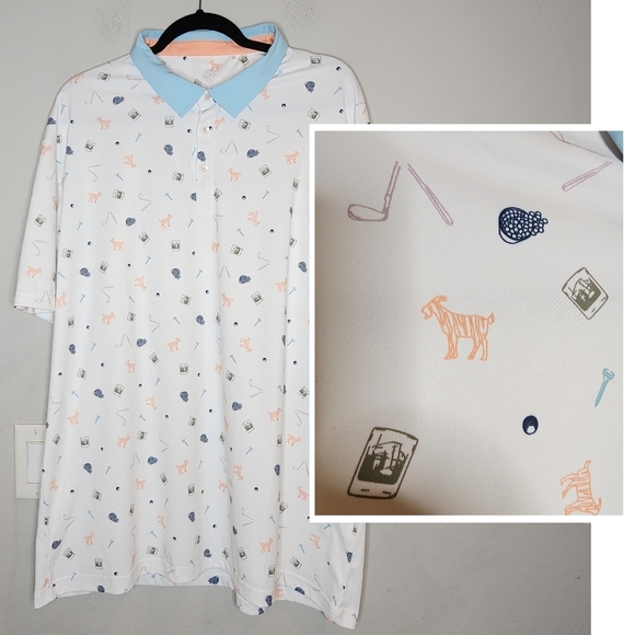 swannies Other - Swannies Amendt Print Golf Polo Sunset White Goat Tee Golf Balls Men's Size 2XL